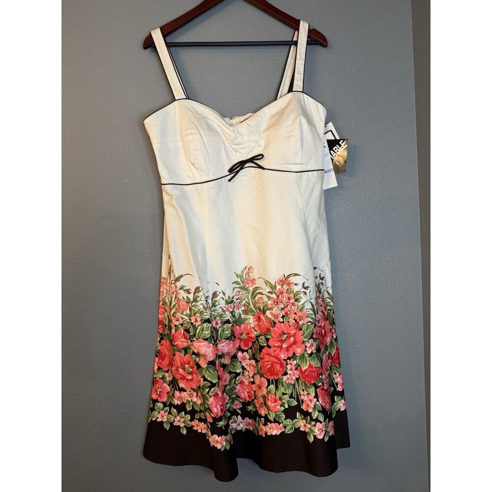 R&K Originals Floral Sundress Womens 18 White Coral Sleeveless Fit Flare NWT